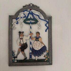 Traditional German Dance Ornament with Blue and Silver Accents